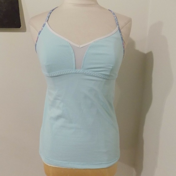 lululemon athletica Tops - Lululemon Light Aqua Top w/ Print Trim, 10